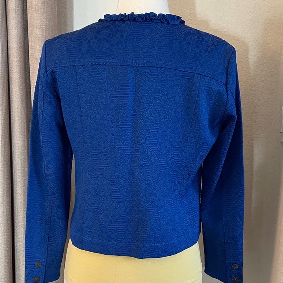 Ruby Rd. Vibrant Blue Ruffle-Trim Textured Jacket - Picture 5 of 7